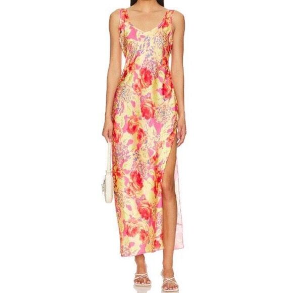Free People Worth The Wait Floral Slip Thigh High Slit Maxi Dress NWT Size Small - Picture 8 of 8